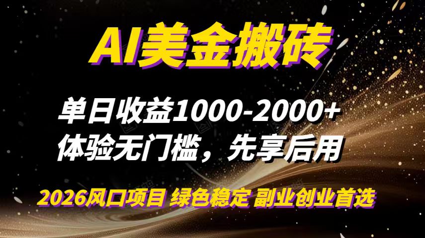 AI美金搬砖，单日收益1000-2000+，2025风口项目，可以副业，可以全职，可以工作室放大-九洲网