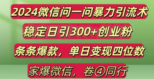 2024最新微信问一问暴力引流300+创业粉,条条爆款单日变现四位数【揭秘】-九洲网