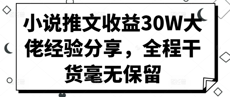 小说推文收益30W大佬经验分享，全程干货毫无保留-九洲网