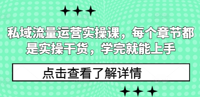 私域流量运营实操课，每个章节都是实操干货，学完就能上手-九洲网
