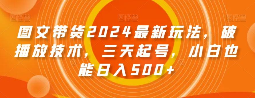 图文带货2024最新玩法，破播放技术，三天起号，小白也能日入500+【揭秘】-九洲网
