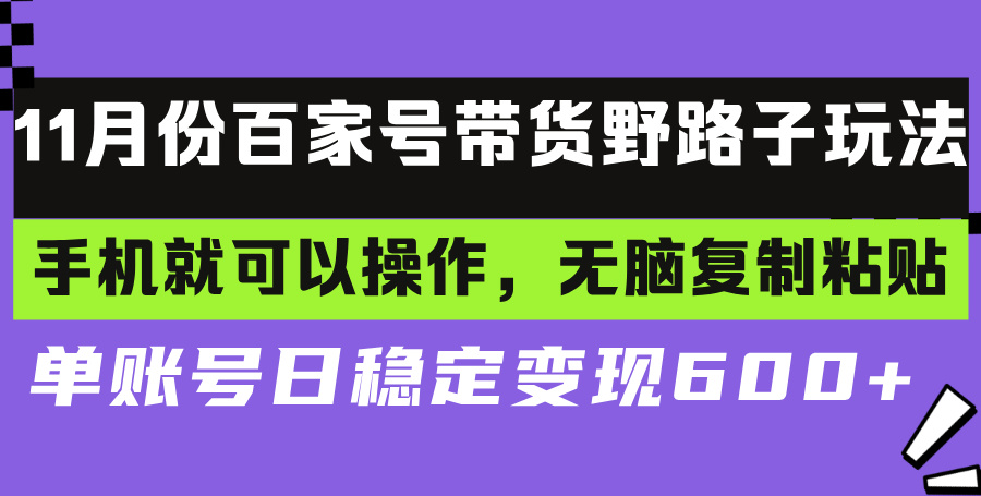 百家号带货野路子玩法 手机就可以操作，无脑复制粘贴 单账号日稳定变现...-九洲网