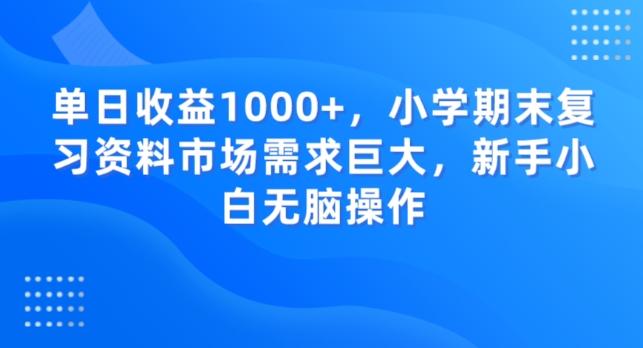 单日收益1000+，小学期末复习资料市场需求巨大，新手小白无脑操作-九洲网