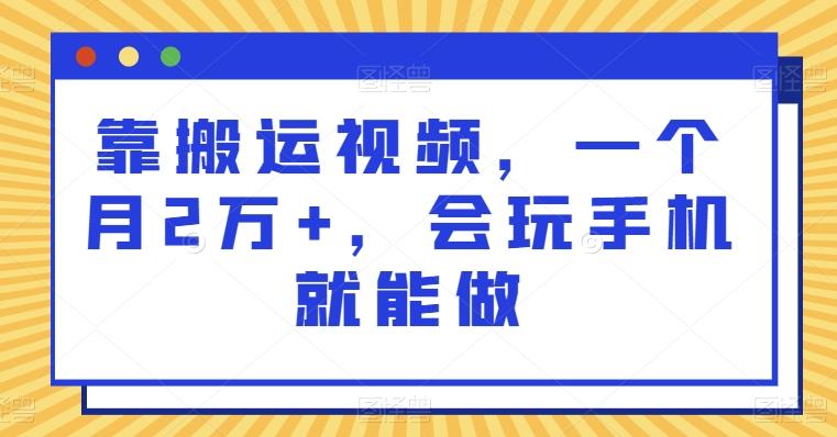 靠搬运视频，一个月2万+，会玩手机就能做-九洲网