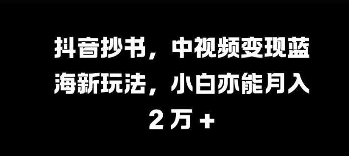 抖音抄书，中视频变现蓝海新玩法，小白亦能月入 过W【揭秘】-九洲网