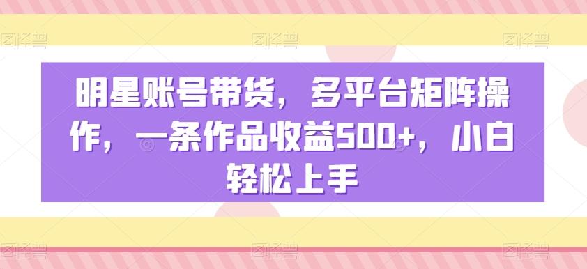 明星账号带货，多平台矩阵操作，一条作品收益500+，小白轻松上手【揭秘】-九洲网