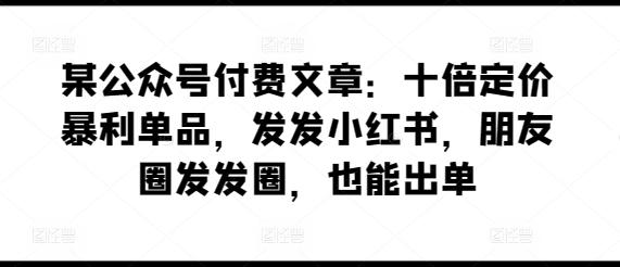 某公众号付费文章：十倍定价暴利单品，发发小红书，朋友圈发发圈，也能出单-九洲网