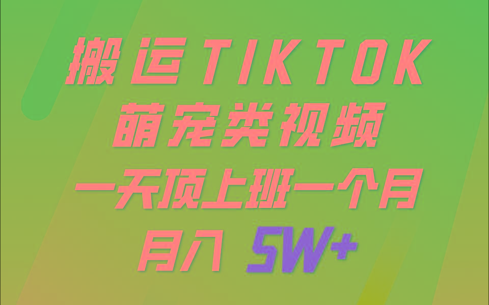 一键搬运TIKTOK萌宠类视频，一部手机即可操作，所有平台均可发布 轻松月入5W+-九洲网
