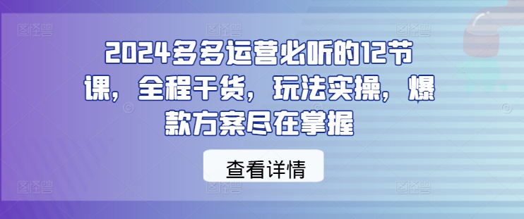 2024多多运营必听的12节课，全程干货，玩法实操，爆款方案尽在掌握-九洲网
