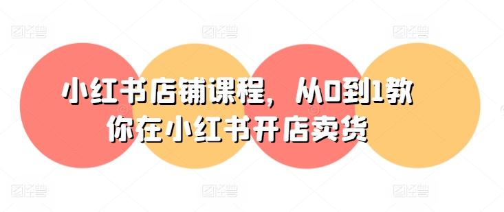 小红书店铺课程，从0到1教你在小红书开店卖货-九洲网