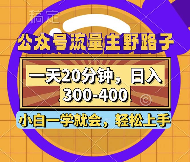 公众号流量主野路子玩法，一天20分钟，日入300~400，小白一学就会-九洲网