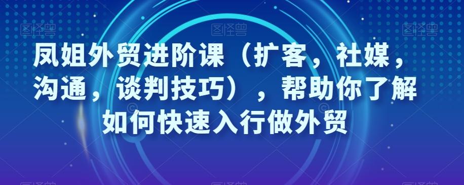凤姐外贸进阶课（扩客，社媒，沟通，谈判技巧），帮助你了解如何快速入行做外贸-九洲网