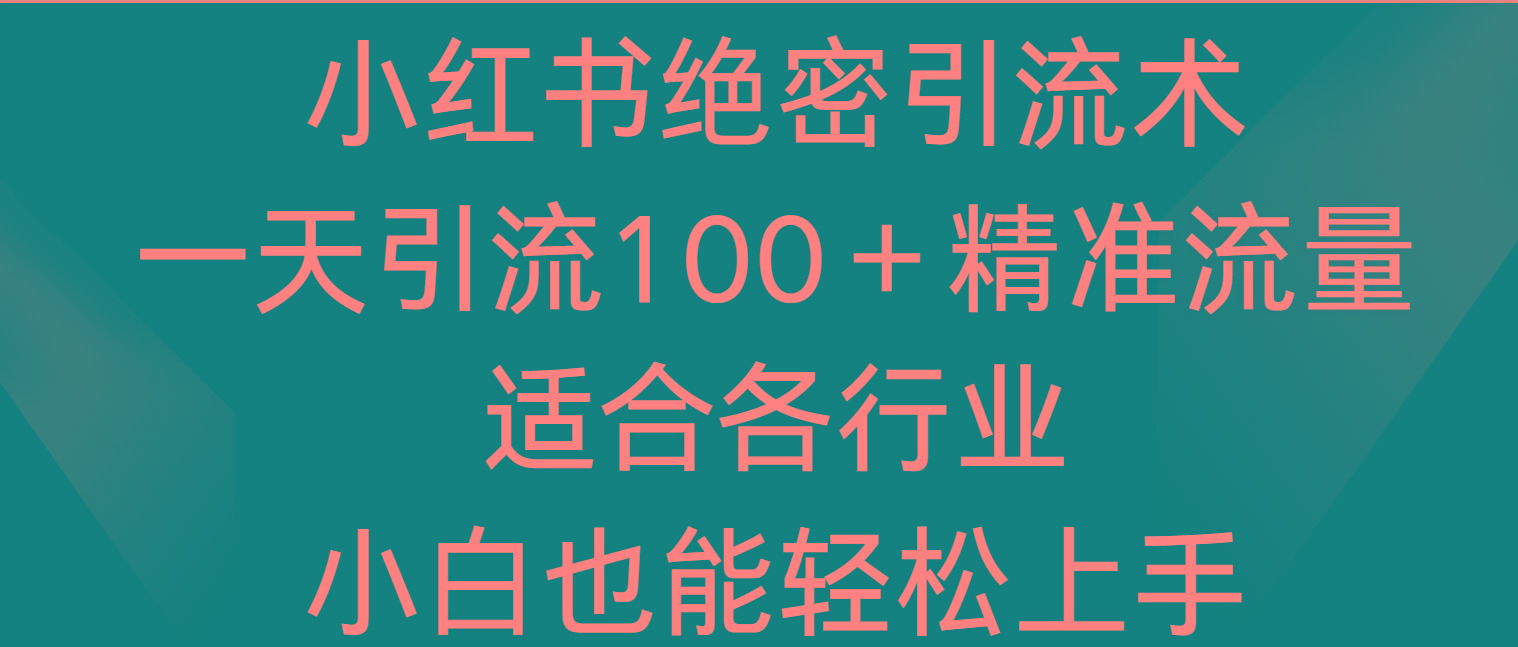 小红书绝密引流术，一天引流100＋精准流量，适合各个行业，小白也能轻松上手-九洲网