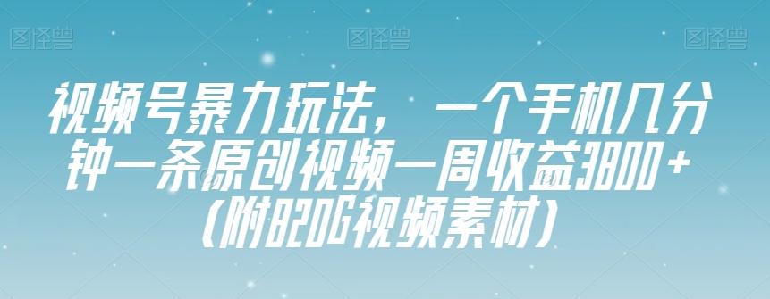 视频号暴力玩法，一个手机几分钟一条原创视频一周收益3800+（附820G视频素材）-九洲网