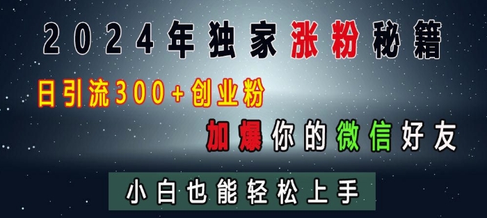 2024年独家涨粉秘籍，日引流300+创业粉，加爆你的微信好友，小白也能轻松上手-九洲网