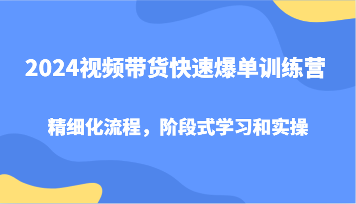 2024视频带货快速爆单训练营，精细化流程，阶段式学习和实操-九洲网