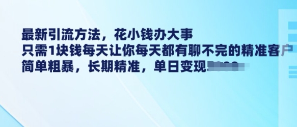 最新引流方法，花小钱办大事，只需1块钱每天让你每天都有聊不完的精准客户 简单粗暴，长期精准-九洲网