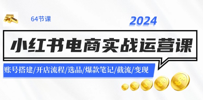 2024小红书电商实战运营课：账号搭建/开店流程/选品/爆款笔记/截流/变现-九洲网