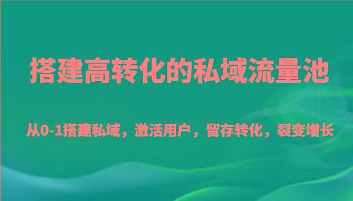 搭建高转化的私域流量池 从0-1搭建私域，激活用户，留存转化，裂变增长(20节课)-九洲网