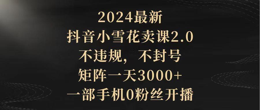 (9639期)2024最新抖音小雪花卖课2.0 不违规 不封号 矩阵一天3000+一部手机0粉丝开播-九洲网