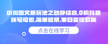 小说推文图文新玩法之动静结合，0粉抖音账号可做，简单粗暴，单日变现多张-九洲网