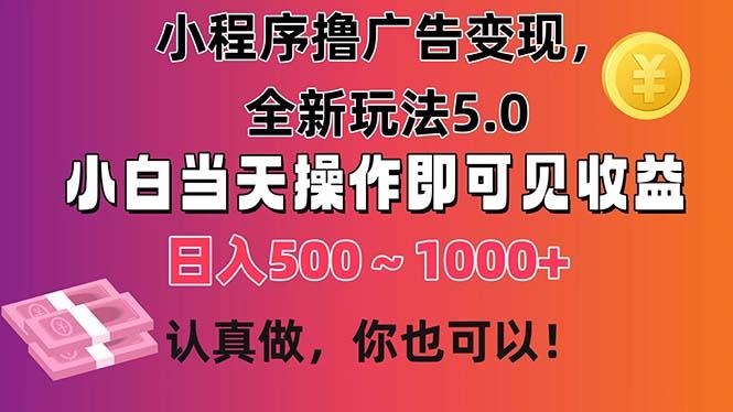 小程序撸广告变现，全新玩法5.0，小白当天操作即可上手，日收益 500~1000+-九洲网