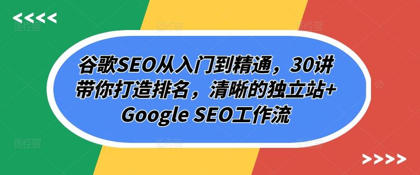 谷歌SEO从入门到精通，30讲带你打造排名，清晰的独立站+Google SEO工作流-九洲网