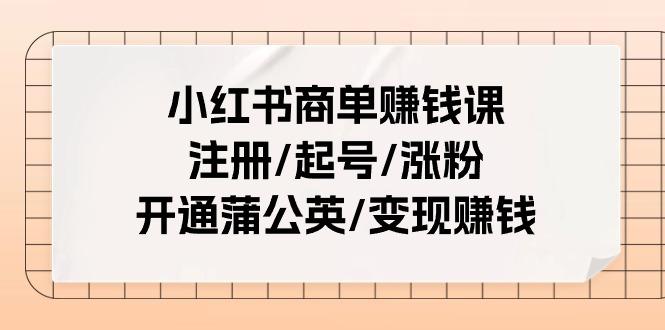 小红书商单赚钱课：注册/起号/涨粉/开通蒲公英/变现赚钱(25节课)-九洲网