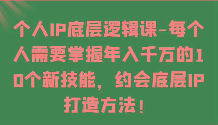 个人IP底层逻辑-掌握年入千万的10个新技能，约会底层IP的打造方法！-九洲网