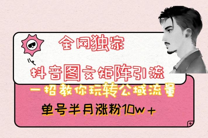 全网独家抖音图文矩阵引流，一招教你玩转公域流量，单号半月涨粉10w+【揭秘】-九洲网