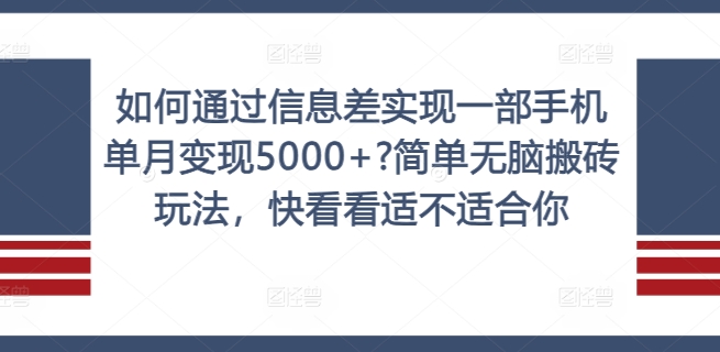 如何通过信息差实现一部手机单月变现5000+?简单无脑搬砖玩法，快看看适不适合你【揭秘】-九洲网