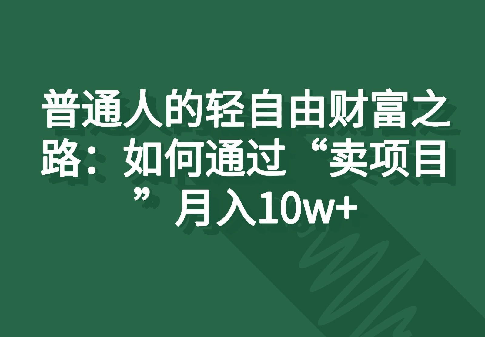普通人的轻自由财富之路：如何通过“卖项目”月入10w+-九洲网
