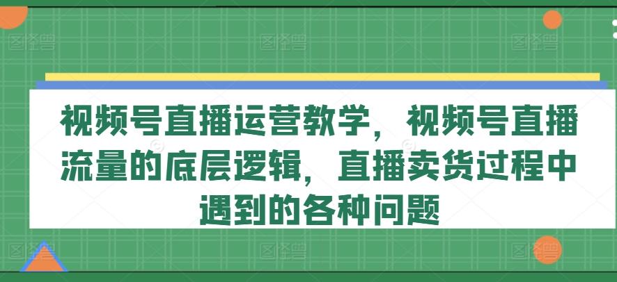 视频号直播运营教学，视频号直播流量的底层逻辑，直播卖货过程中遇到的各种问题-九洲网