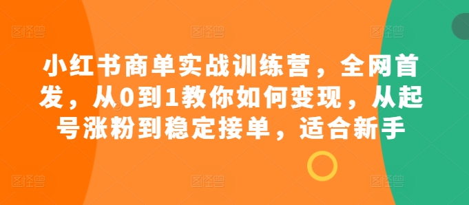 小红书商单实战训练营，全网首发，从0到1教你如何变现，从起号涨粉到稳定接单，适合新手-九洲网