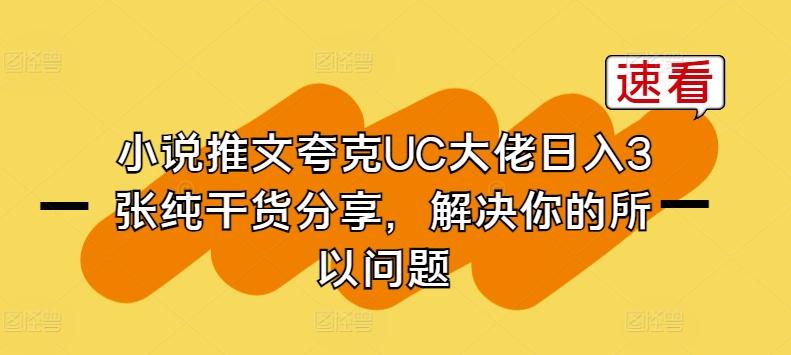小说推文夸克UC大佬日入3张纯干货分享，解决你的所以问题-九洲网