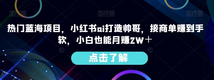 热门蓝海项目，小红书ai打造帅哥，接商单赚到手软，小白也能月赚2W＋-九洲网
