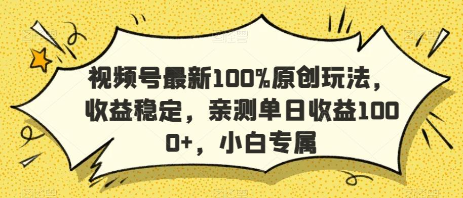 视频号最新100%原创玩法，收益稳定，亲测单日收益1000+，小白专属【揭秘】-九洲网