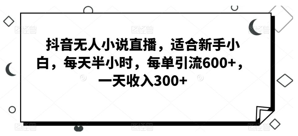 抖音无人小说直播，适合新手小白，每天半小时，每单引流600+，一天收入300+-九洲网