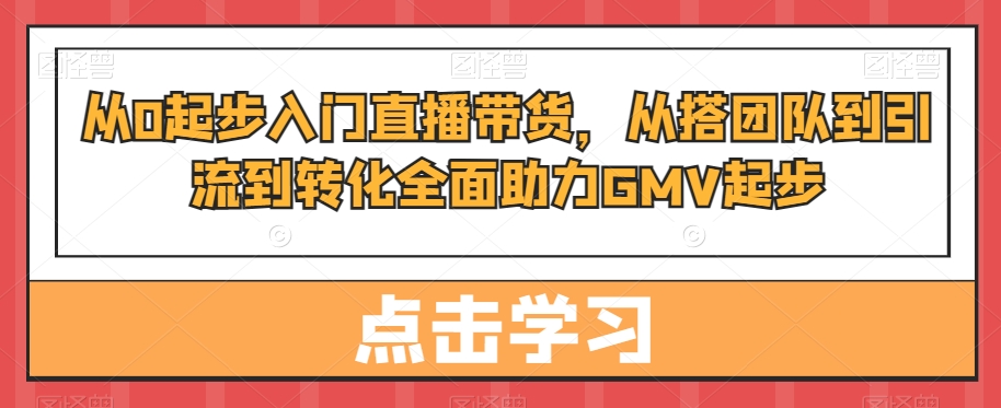 从0起步入门直播带货，​从搭团队到引流到转化全面助力GMV起步-九洲网