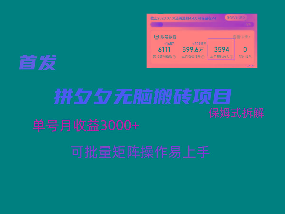 拼夕夕无脑搬砖，单号稳定收益3000+，保姆式拆解-九洲网