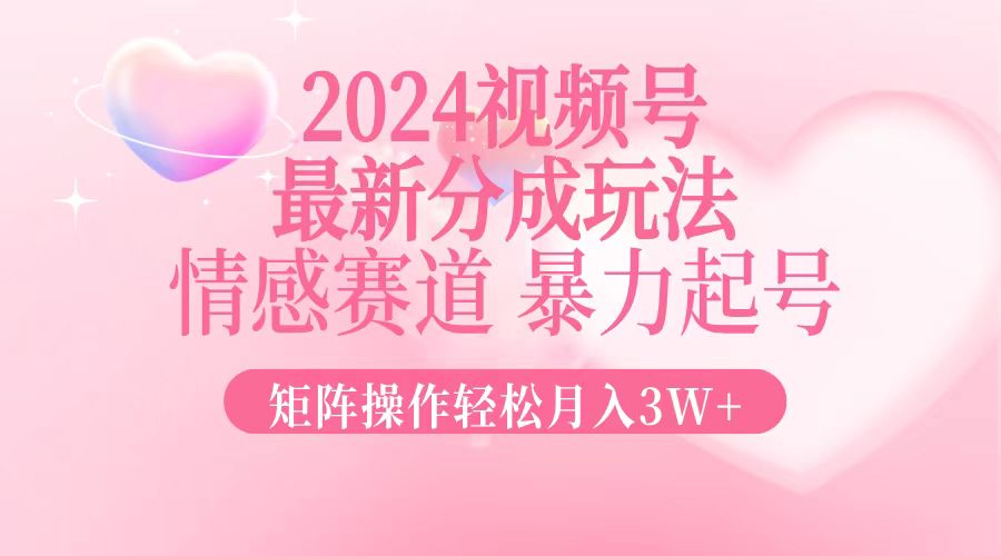 2024最新视频号分成玩法，情感赛道，暴力起号，矩阵操作轻松月入3W+-九洲网