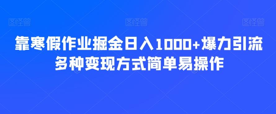 靠寒假作业掘金日入1000+爆力引流多种变现方式简单易操作-九洲网