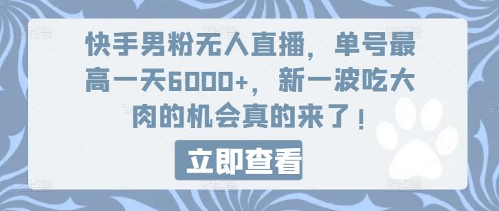快手男粉无人直播，单号最高一天6000+，新一波吃大肉的机会真的来了-九洲网
