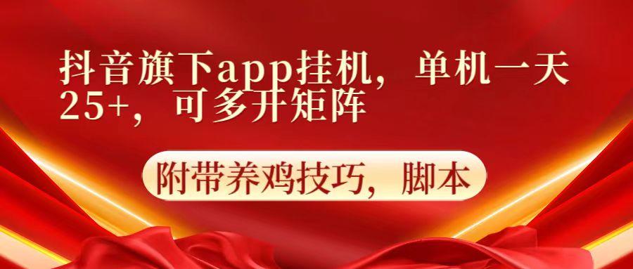 抖音旗下app自动挂机，单机一天收益25+，可多开矩阵-九洲网