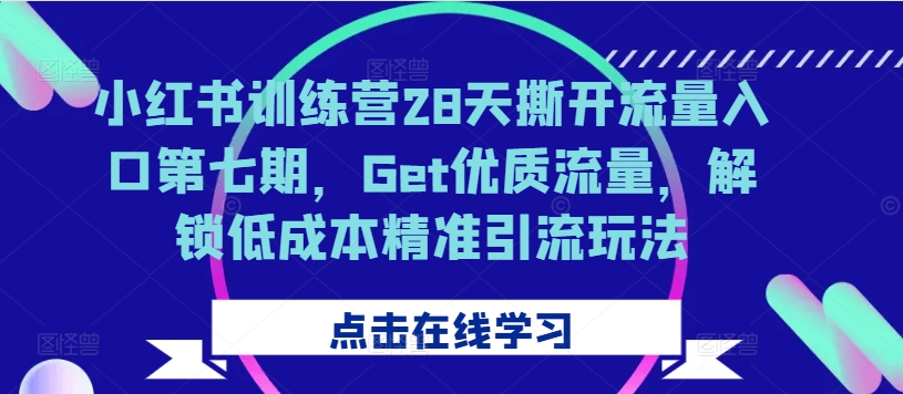 小红书训练营28天撕开流量入口第七期，Get优质流量，解锁低成本精准引流玩法-九洲网