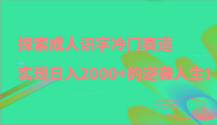 探索成人识字冷门赛道，实现日入2000+的逆袭人生！-九洲网