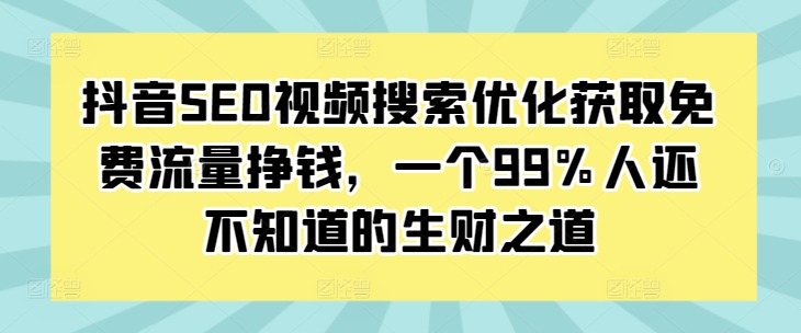 抖音SEO视频搜索优化获取免费流量挣钱，一个99%人还不知道的生财之道-九洲网