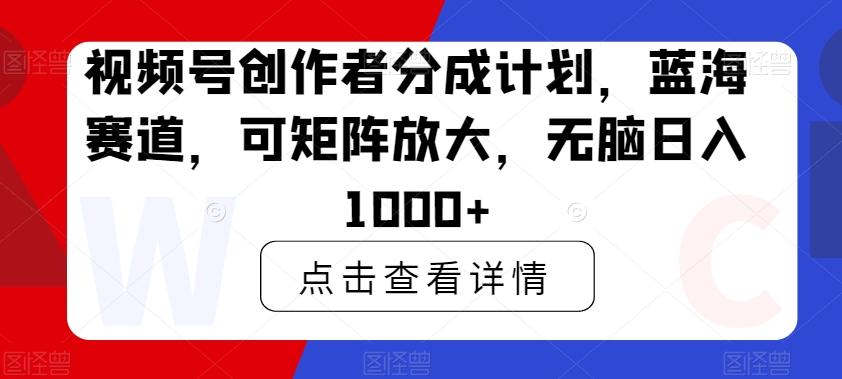 视频号创作者分成计划，蓝海赛道，可矩阵放大，无脑日入1000+-九洲网