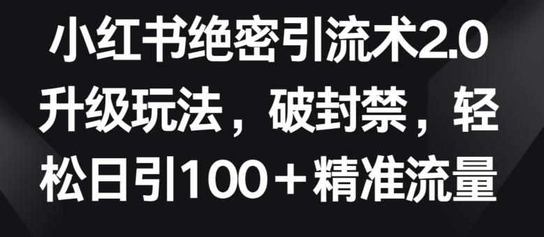 小红书绝密引流术2.0升级玩法，破封禁，轻松日引100+精准流量【揭秘】-九洲网