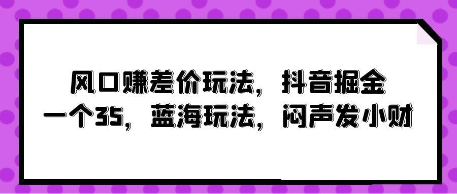 (10022期)风口赚差价玩法，抖音掘金，一个35，蓝海玩法，闷声发小财-九洲网